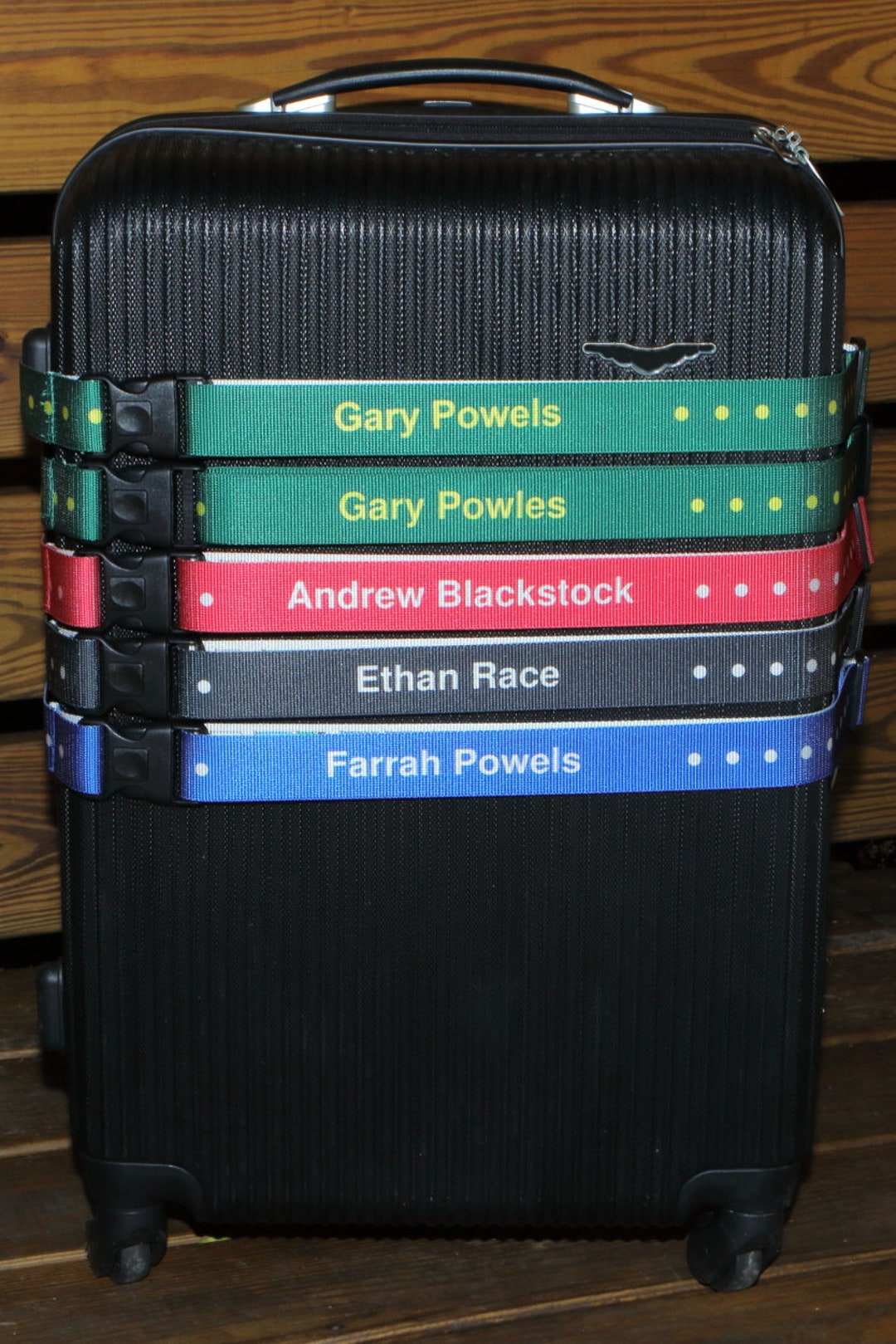 Cash's Personalised Luggage Straps Repeated Name With Motifs, 35mm Wide