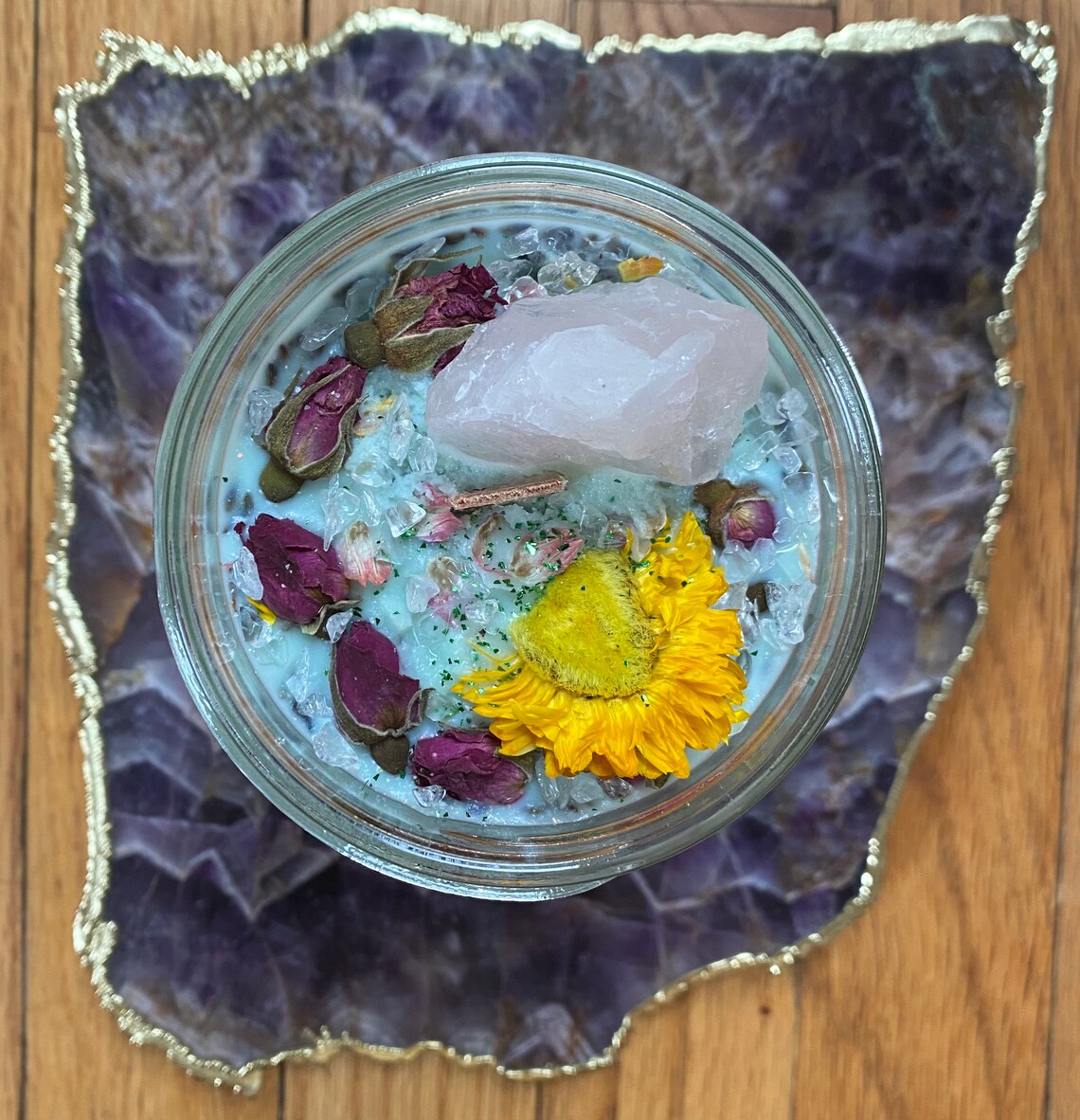 16 oz Mason Jar Candles with Soy Wax Crystals Dried Flowers Etsy