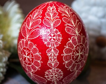 Red ostrich egg, Easter egg, Hand painted
