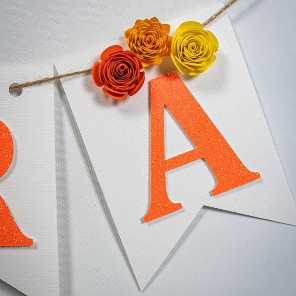 Personalised bunting, Glitter orange gold banner