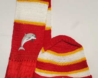 Dolphins inspired Scarf and Beanie SET