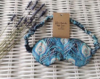 Liberty print pure Silk Weighted Eye mask pillow.sleep mask -100%silk satin - 16 momme.Lavender & flax seed