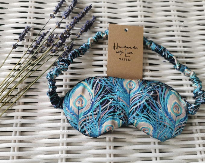 Liberty print pure Silk Weighted Eye mask pillow.sleep mask -100%silk satin - 16 momme.Lavender & flax seed