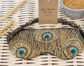 Liberty print Weighted Eye mask pillow. Sleep mask -100% silk - Lavender & flax