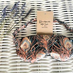 Liberty print Weighted Eye mask pillow. Sleep mask -100% silk - Lavender & flax image 1