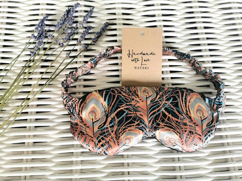 Liberty print Weighted Eye mask pillow. Sleep mask -100% silk - Lavender & flax image 1