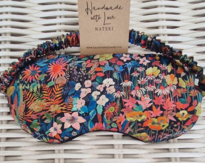 Liberty print Weighted Eye mask pillow. Sleep mask -100% silk - Lavender & flax