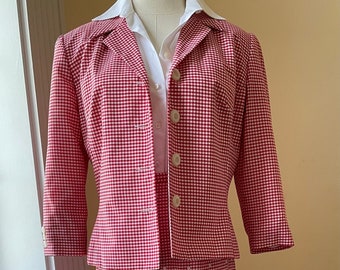 Renee DuMarr Red and White Checked Pant Suit
