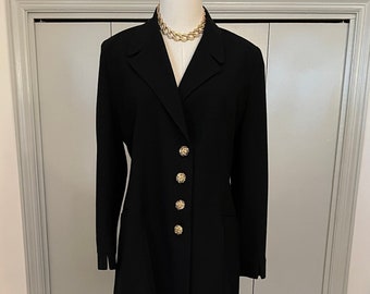 Vintage Black Wool Blazer with Gold Buttons | Women's Black Wool Blazer Size Medium | Vintage Black Wool Blazer | Preppy Black Wool Blazer