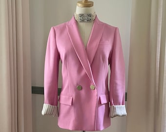 J. Crew Pink Blazer with Gold Buttons and Striped Lining | Size 4