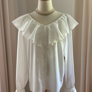 Piratecore White Blouse with Ruffle Collar and Sleeves | Vintage Oversized White Top Size Small to Small/Medium | Piratecore Blouse