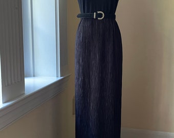 Vintage Pleated Black Maxi Skirt | Long Black Pleated Formal Skirt |  Long Black Skirt Size 8 | Pierre Labiche Maxi Skirt