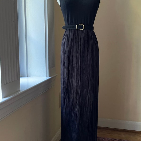 Vintage Pleated Black Maxi Skirt | Long Black Pleated Formal Skirt |  Long Black Skirt Size 8 | Pierre Labiche Maxi Skirt