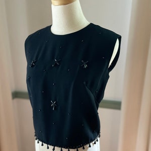 Fabulous 1960&#39;s Beaded Black Sleeveless Blouse | Formal Blouse | Formal Beaded Blouse Size Medium