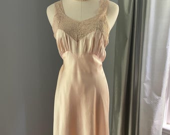 1942 Pale Peach Silk Angélique Slip by Fischer with Original Tags Size XS | Vintage Lingerie Slip Dress | Lace and Silk Lingerie