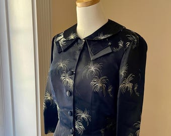 Vintage 1950s-1960s Black Silk Brocade Jacket with Gold Burst or Chrysanthemums Motifs |  Fou Wah Hong Kong | Small to Small/Medium
