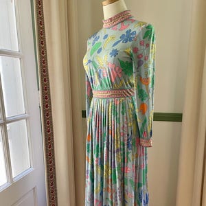 Stunning Vintage Averardo Bessi Italian Silk Jersey Print Dress / Size XXS / 1970s Floral Abstract Print Mod Midi Dress