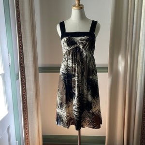 Tropical Silk Sun Dress | Black, Brown and Creme Tropical Pattern Silk Dress | Silk Cocktail Dress