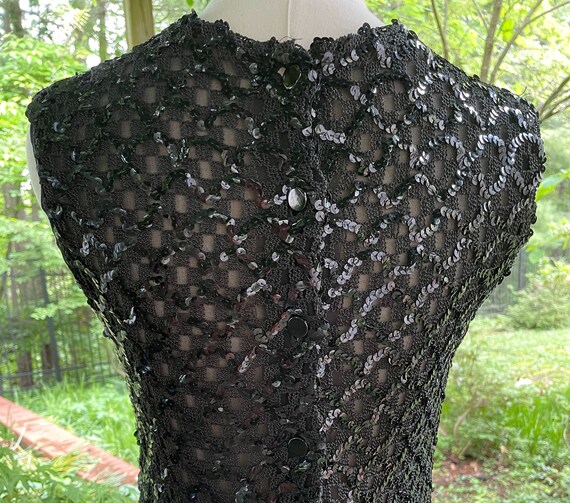 Vintage 1960s Black Sequin Sleeveless Blouse | Bl… - image 4