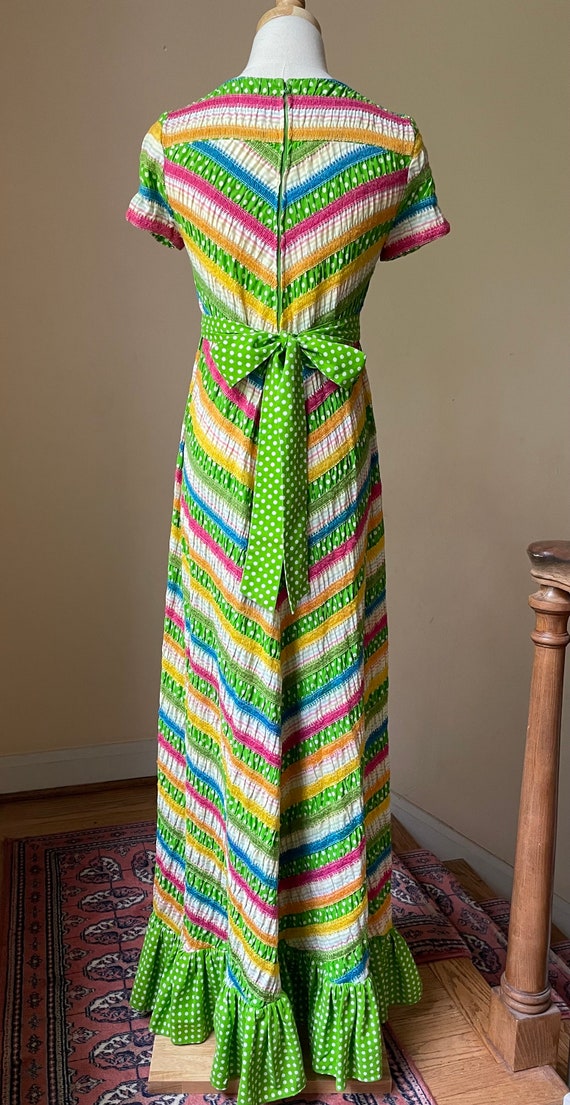 1970s Albert Nipon Polka Dot and Ruffle Hem Maxi … - image 3