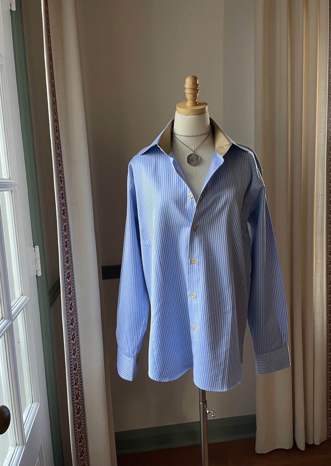 Oversized Stripe Button Down Shirt - Blue - OS