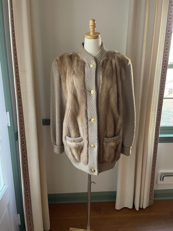 Fabulous Mink Sweater Jacket Button Front with Knit Sleeves | Vintage Kent Fisher Mink Jacket | Estate Mink Fur