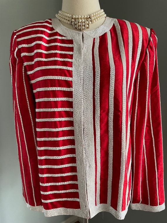 Red Evening Jacket with White Beading | Vintage Re