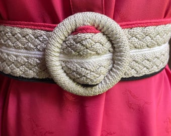 Vintage Fabric Braided Cummerbund Belt 80s Leather and Corded Braided Knot Waist Belt | Resort Belt  main image 2