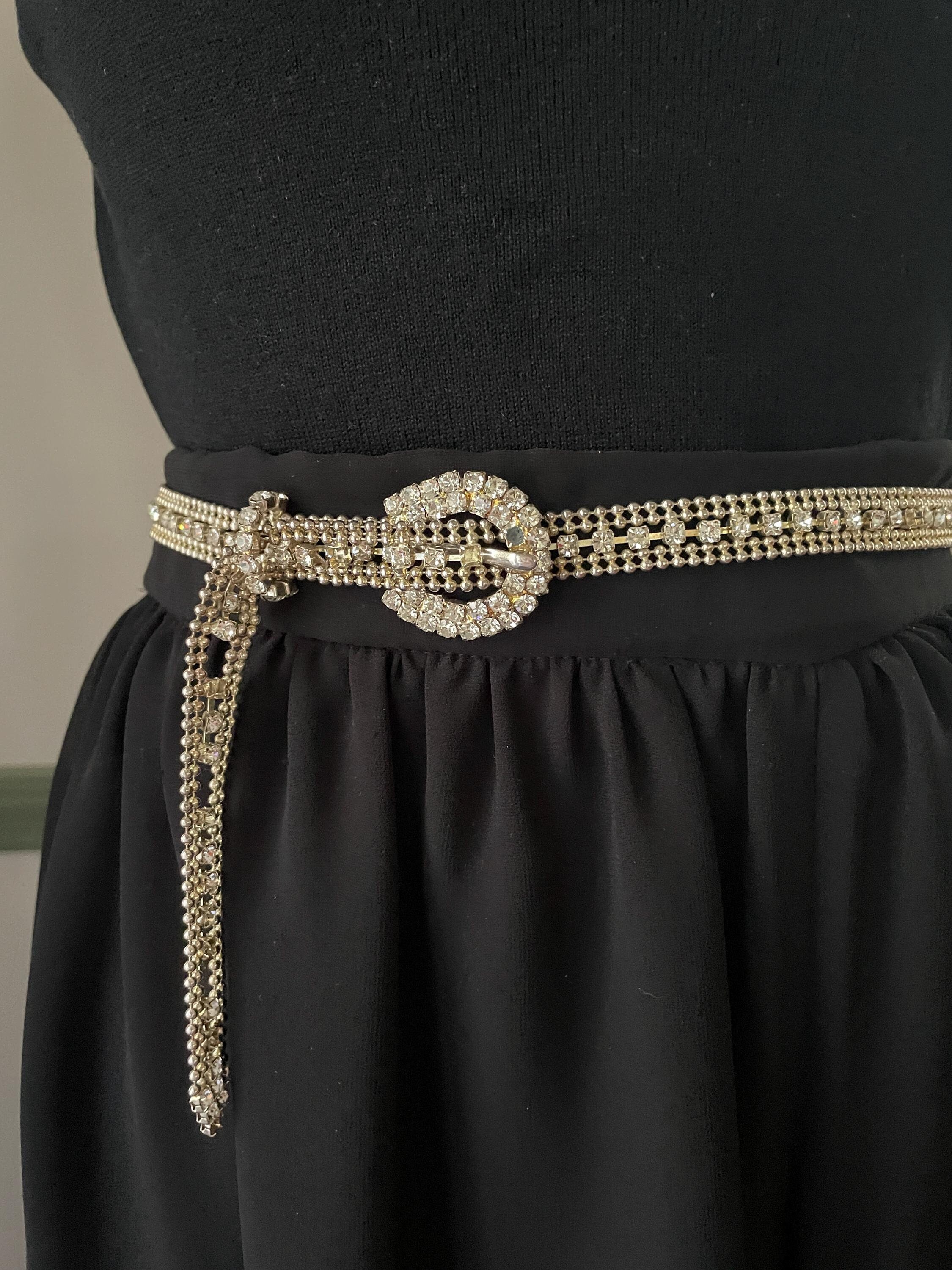 Champagne, silver woven statement belt with rhinestone close 07-25-  main image 3