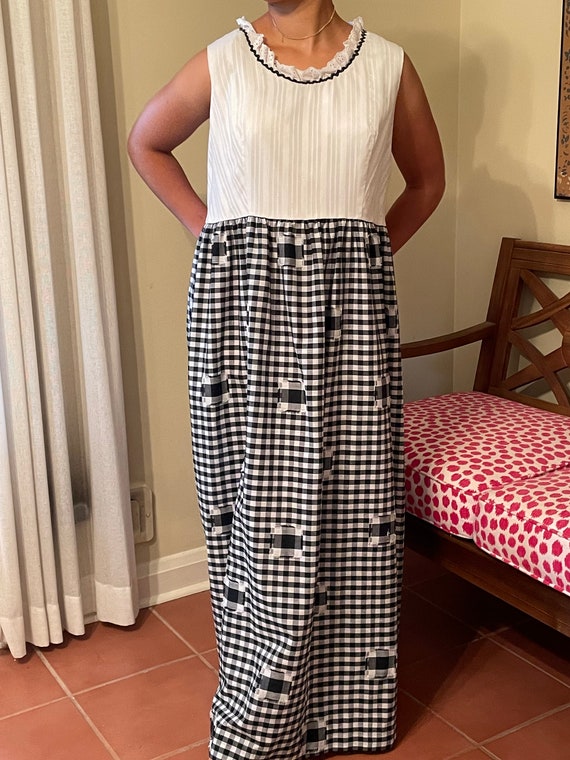 Vintage 1970s Black and White Checked Maxi Dress … - image 2