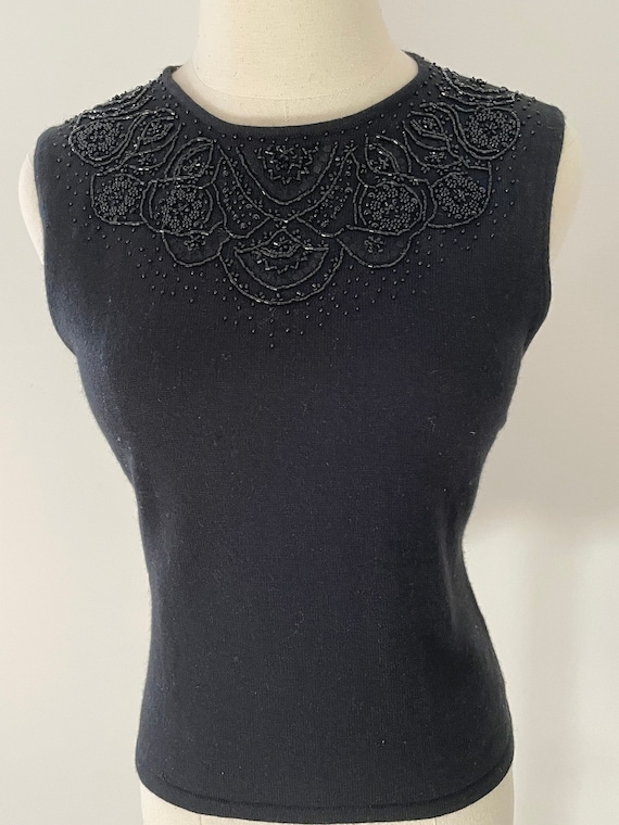 Vintage Beaded Black Sleeveless Sweater