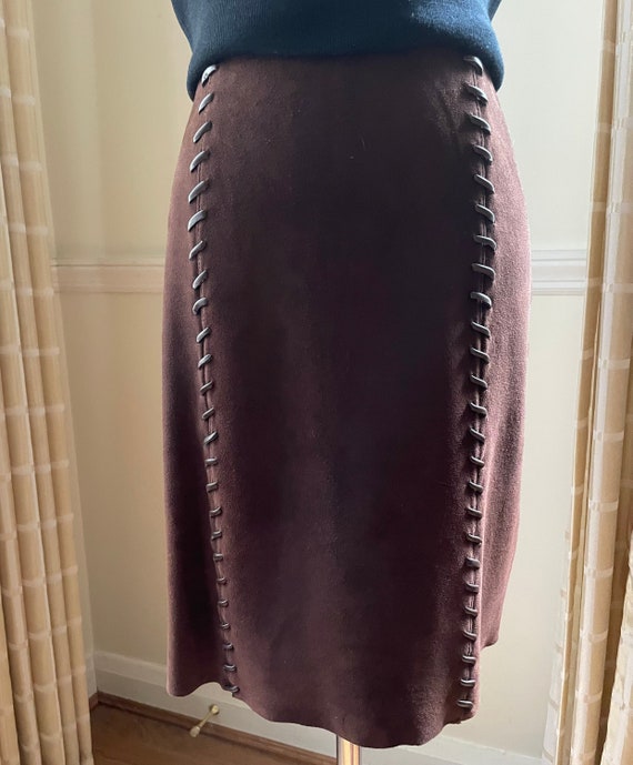 Suede Brown Skirt with Leather Stitching | Western