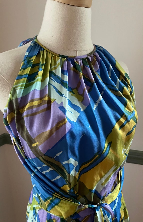 1960s Abstract Print Halter Style Maxi Dress | Vi… - image 4