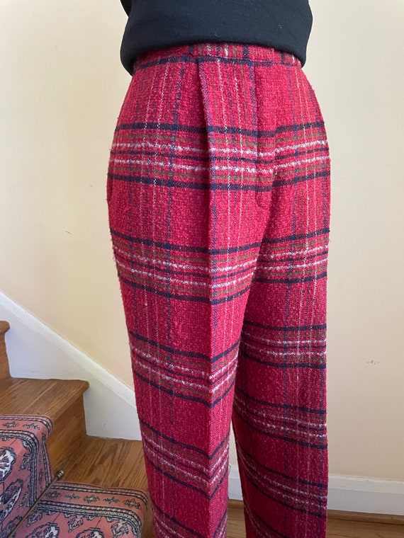 Christian Dior Red Wool Plaid Pants | Vintage Hig… - image 3