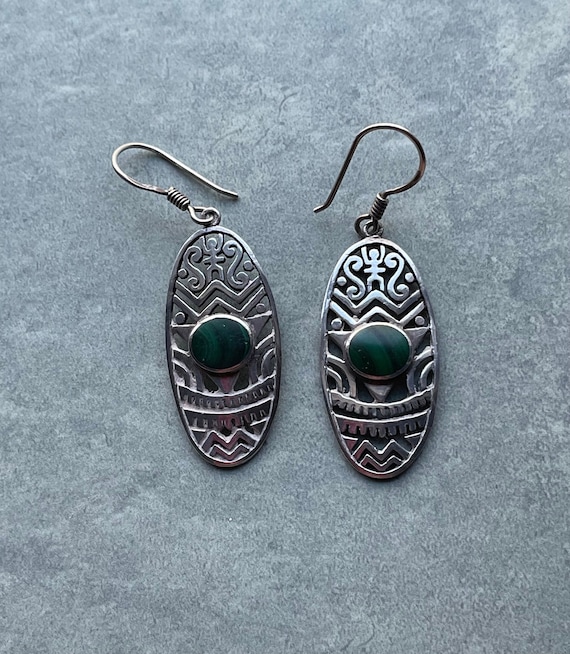 Vintage 925 Silver BOMA Earrings with Malachite | 