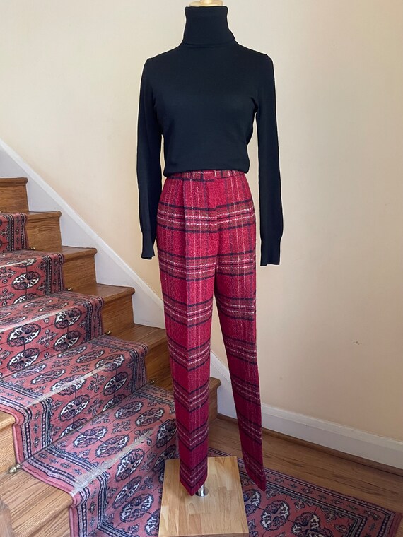 Christian Dior Red Wool Plaid Pants | Vintage Hig… - image 2