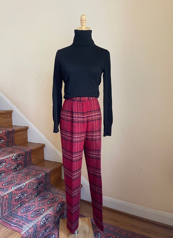 Christian Dior Red Wool Plaid Pants | Vintage Hig… - image 1