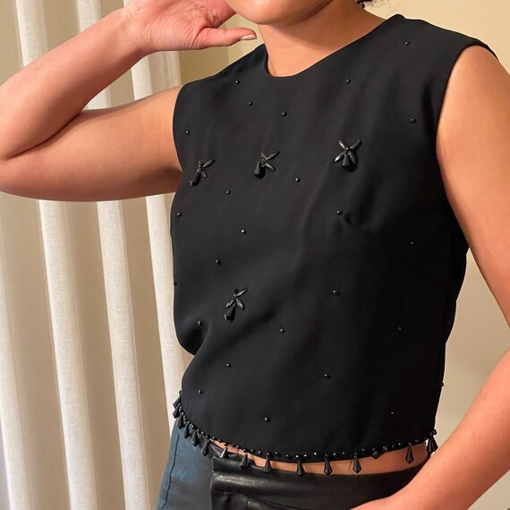 Vintage 1960's Sleeveless Black Beaded Blouse | F… - image 2