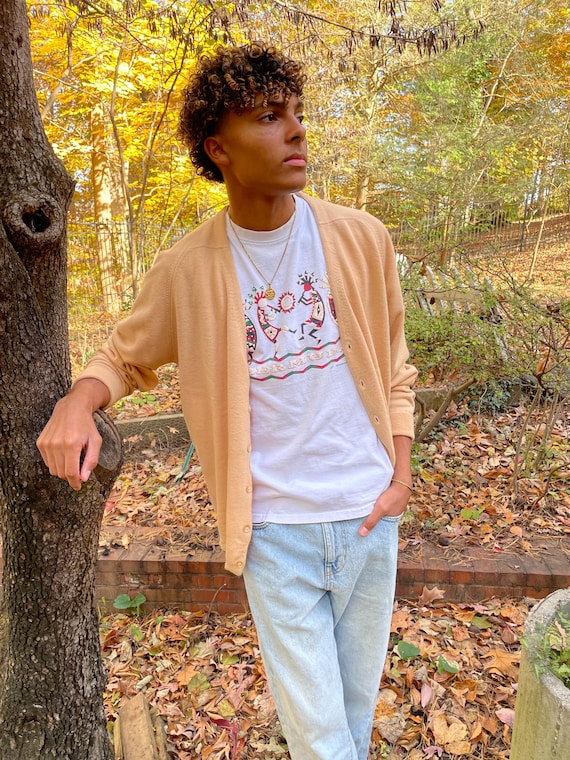 Vintage Knitwear V-Neck Cardigan Long Sleeve Golden Yellow Size Men's Extra Large | 48" Chest | Unisex Cardigan Button Down Sweater