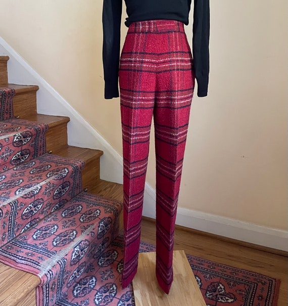 Christian Dior Red Wool Plaid Pants | Vintage Hig… - image 5