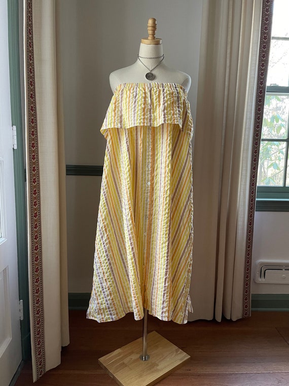 LemLem Yellow Seersucker Striped Strapless Maxi Bo