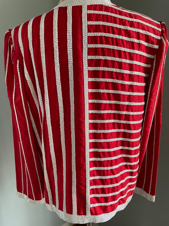 Red Evening Jacket with White Beading | Vintage R… - image 7