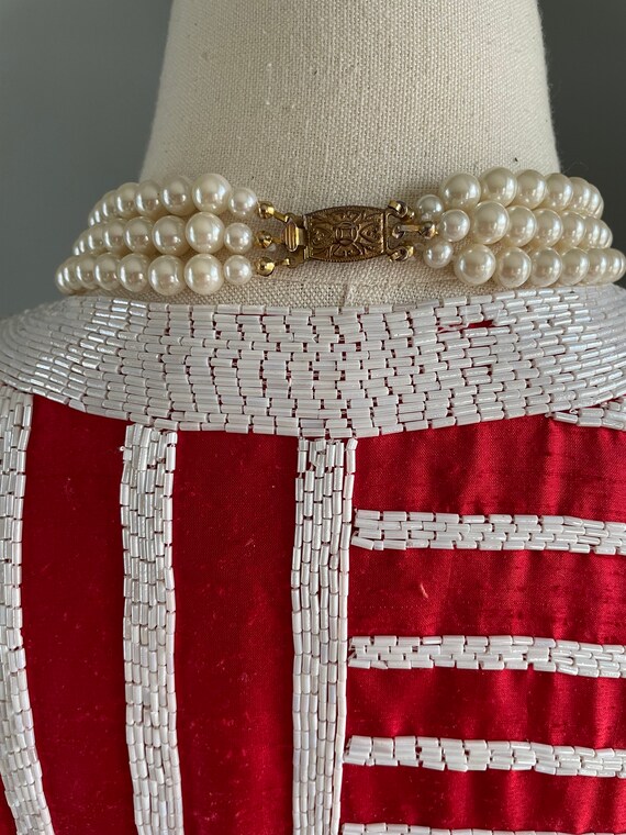 Red Evening Jacket with White Beading | Vintage R… - image 8