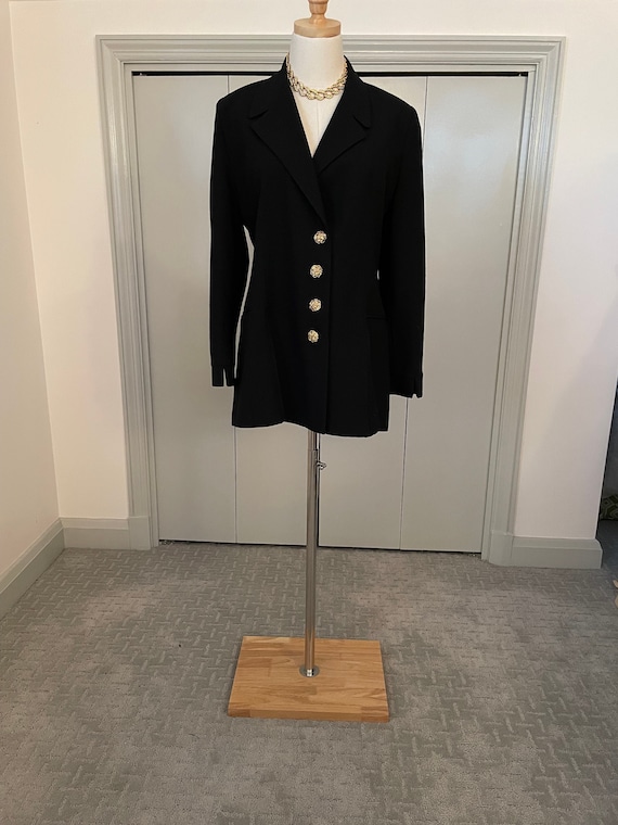 Vintage Black Wool Blazer with Gold Buttons | Wome