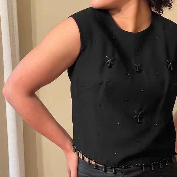 Vintage 1960's Sleeveless Black Beaded Blouse | F… - image 3