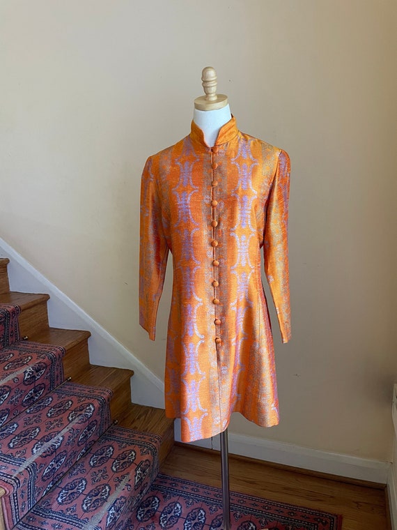 1970s Alfred Shaheen Oriental Print Silk Button F… - image 1