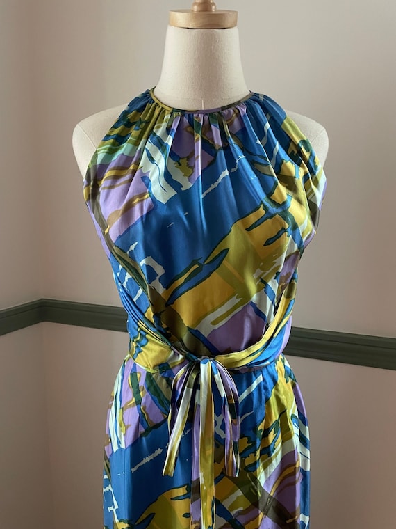 1960s Abstract Print Halter Style Maxi Dress | Vi… - image 1