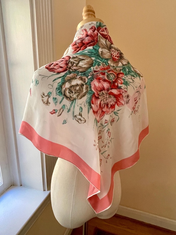 Floral Satin Scarf for Edges Vintage Floral Silk Scarf: Hand-rolled Edges, 30 main image 2