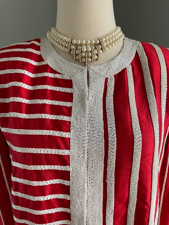 Red Evening Jacket with White Beading | Vintage R… - image 3