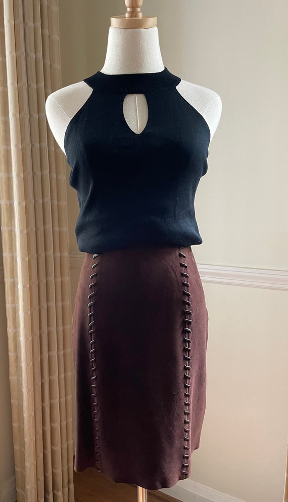 Suede Brown Skirt with Leather Stitching | Wester… - image 2